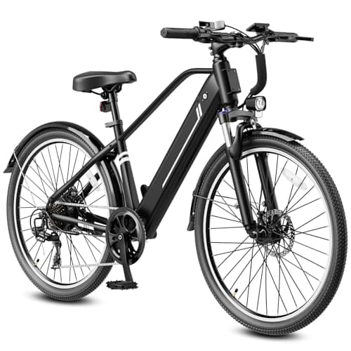 Jasion YC1 Electric Bike for Adults, 26'' Commuter Ebike 1200W Adult Ebike 375WH Removable Battery, 25MPH 40miles,Electric Bicycles for Women/Man,UL2849 Certified (YC1 ebike, Black)