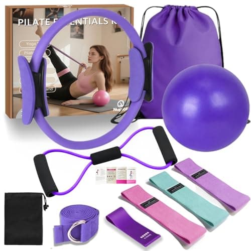 Nuplot Pilates Equipment, Pilates Kit for Home Workouts, Pilates Essentials Kit for Women, Home Pilates Kit with Pilates Ring and Ball Set, Booty Bands, Figure 8 Resistance Band, Yoga Band (Purple)