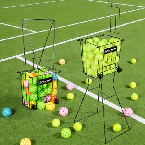 TurboStride Tennis Ball Hopper, Portable Pickleball Ball Holder with Locking Legs, Holds 75 Tennis Balls or 50 Pickleballs, Sturdy Steel for Tennis Training and Teaching