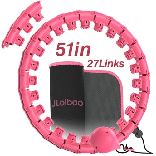 JLoibao Weighted Hula Circle for Adults Weight Loss, Infinity Fitness Hoop Plus Size 51 Inch with Sweat Belt, Include 27 Detachable Links and Waist Trainer for Women (Pink)