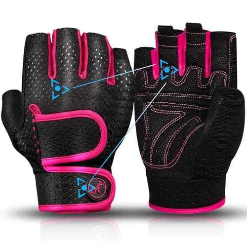 MOREOK Workout Gloves Padded Weight Lifting Gloves for Men/Women Pink-S