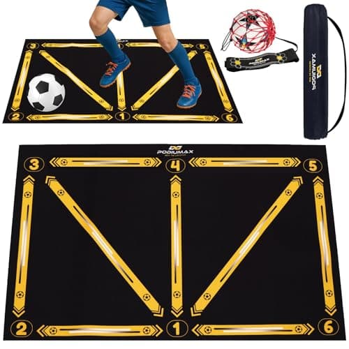 PodiuMax Soccer Training Mat, Football Training Mat with 1 Kick Back Trainer for Kids, Non-Slip Silent for Dribbling, Footwork, Agility, Soccer Training Equipment Indoor Outdoor