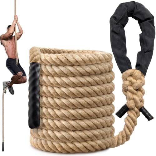 Climbing Rope Gym Workout - 20FT Heavy Duty Jute Thick Ropes for Adults Strength Training Outdoor Tree Swing Indoor Home Fitness Exercise - 1.5 Inch