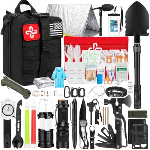 Survival Kit, 250Pcs Survival Gear First Aid Kit with Molle System Compatible Bag and Emergency Tent, Emergency Kit for Earthquake, Outdoor Adventure, Hiking, Hunting, Gifts for Men Women