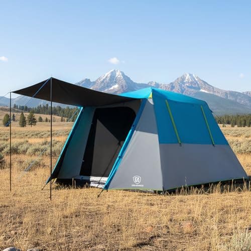 EVER ADVANCED Blackout 6 Person Camping Tent, Instant Cabin Tent for Family with Vestibule and Large Mesh Windows, 60s Easy Setup, Double Layer, Water-Resistant Blue