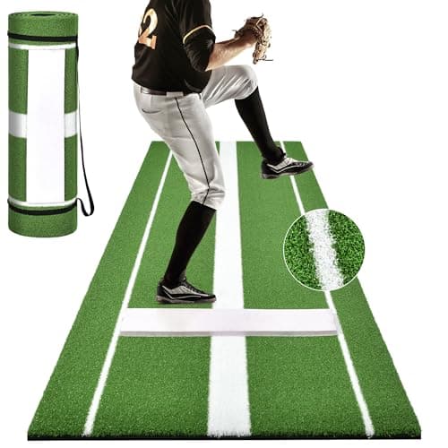 Shopsource Softball Pitching Mat, 10 x 3 FT Baseball Training Surface, Upgraded Anti-Slip With Stitched Embroidery Turf, Soft Rubber Mound for Indoor Outdoor