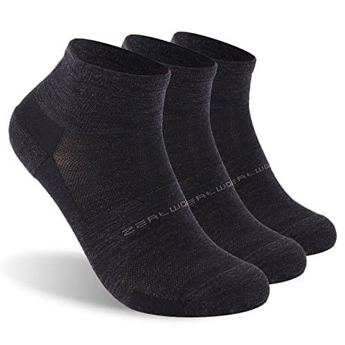ZEAL WOOD 3 Pairs Merino Wool Ankle Athletic Socks Men's & Women's Low Cut Running, Tennis, Golf, Cycling & Hiking Winter Warm Socks with Moisture Wicking & Cooling for Summer Black XL