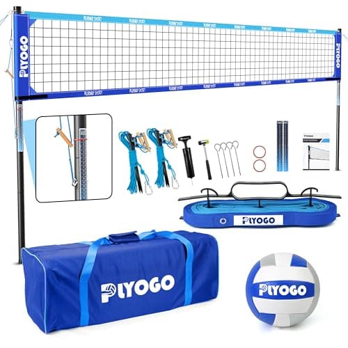 PLYOGO Volleyball Net for Backyard, Professional Portable Outdoor Heavy Duty Volleyball Net Set with Adjustable Aluminum Poles, Anti-Sag Design, Double Tension Adjuster for Beach, Grass |1680D Bag