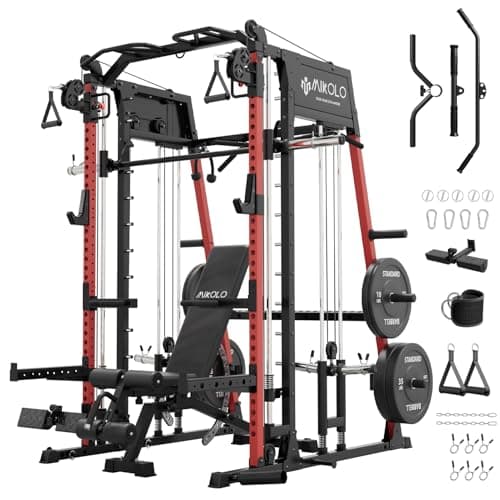 Mikolo Smith Machine, 2200lbs Squat Rack with LAT-Pull Down System & Cable Crossover Machine, Power Rack and Packages (RSL230HPHGP)