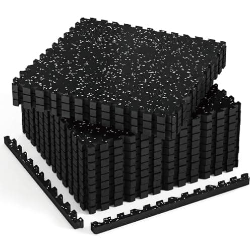 AIRHOP 1'' Ultra-Thick 48 Sq Ft Rubber Top Gym Flooring for Home Gym, 12 Tiles High Density EVA Foam Exercise Mats, Interlocking Puzzle Mats for Home Workout, Floor & Equipment Protection, Black/White