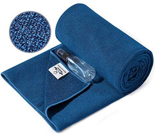 Heathyoga Yoga Mat Towel Non Slip for Hot Yoga Towel with Silicone Grip & Free Spray Bottle, 72"X26" Extra Large Microfiber Yoga Towel for Bikram, Pilates, Fitness (Blue)