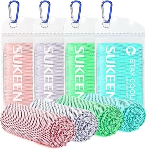 Sukeen 4 Pack Cooling Towel (40"x12") for Sweat, Quick-Drying Cooling Neck Wraps, Soft Breathable Cooling Towels for Neck and Face, Chilly Gym Towels for Sport, Camping, Hiking