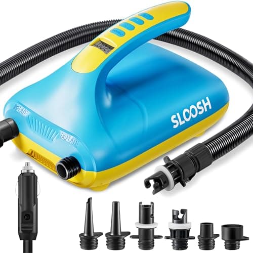 Sloosh Electric Paddle Board Pump, 20 PSI High-Pressure Dual-Stage Inflation SUP Air Pump with Auto-Off Function, 12V DC Car Connector for Inflatable Paddle Boards, Kayaks, Boats, and Air Mattresses