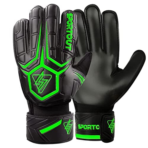 Sportout Goalie Gloves, Goalkeeper Gloves with Finger Protection, Breathable Soccer Goalie Gloves, 4mm Latex, for Kids Youth and Adult(Green,6)