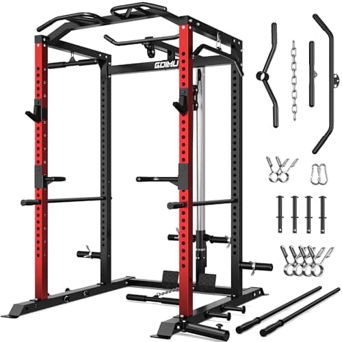 Goimu C1-V4 Power Cage, 2000LBS Squat Rack with LAT Pulldown, Multi-Function Weight Cage Strength Training Machine, Workout Cage with More Attachments for Home Gym Garage (RD Power Cage C1-V4)