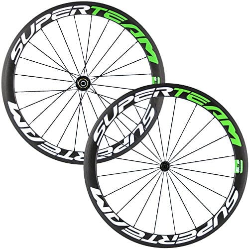 Superteam Carbon Fiber Road Bike Wheels 700C Clincher Wheelset 50mm Matte 23 Width (Green and White)