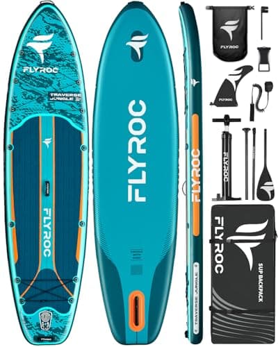Flyroc 11'6"×35" Inflatable Stand Up Paddle Board, Extra Wide Inflatable Stand Up Paddle Board for Adults - 450LB Capacity Stable SUP Paddleboard for Fishing, Yoga & All Skill Levels, Blue