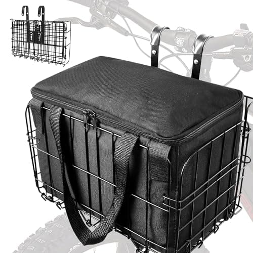 LIQING Bike Basket Front Folding Bicycle Basket with Removable Liner Bag, Quick Release Design Metal Ebike Basket for Adult Women/Men Carrying Dogs, Pets, Fruit & Grocery (L-Black)