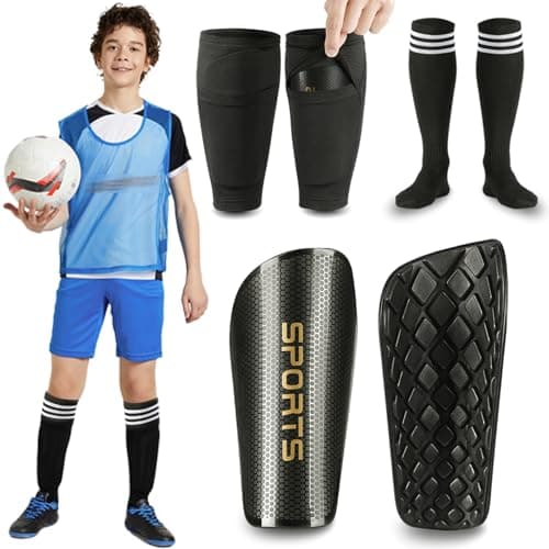 Soccer Shin Guards Kids and Toddler - Mini Shin Pads Set with Shin Sleeves and Long Soccer Socks for Age 2-4 Children Boys and Girls - Lightweight Soccer Equipment for Football Games (S, Black)