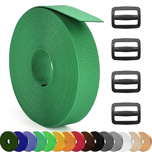 MOZETO 1 Inch Nylon Webbing Strap with Plastic Tri-Glide Slide Clips, 10 25 50 Yards Heavy Duty Nylon Strapping for Indoor or Outdoor Gear, DIY Crafting, Repairing