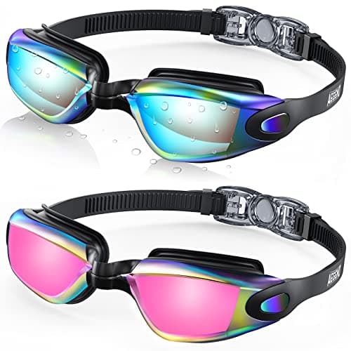 Aegend Swim Goggles, 2 Pack UV Protection, Adjustable, Anti Fog Swimming Goggles No Leaking Adult Men Women Youth, Aqua & Bright Rose