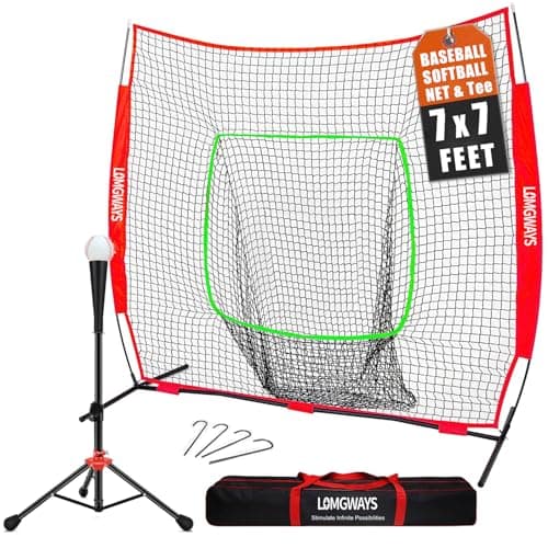 7'x7' Portable Baseball Net Set with Baseball Tee and Bag for Practice