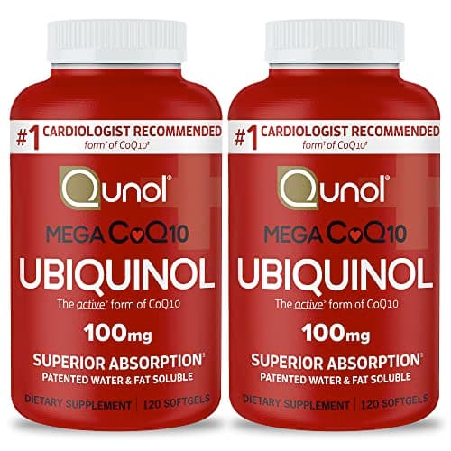 Qunol Mega Ubiquinol CoQ10 100mg, Superior Absorption, Patented Water and Fat Soluble Natural Supplement Form of Coenzyme Q10, Antioxidant for Heart Health, 240 Count Softgels, 120 Count (Pack of 2)