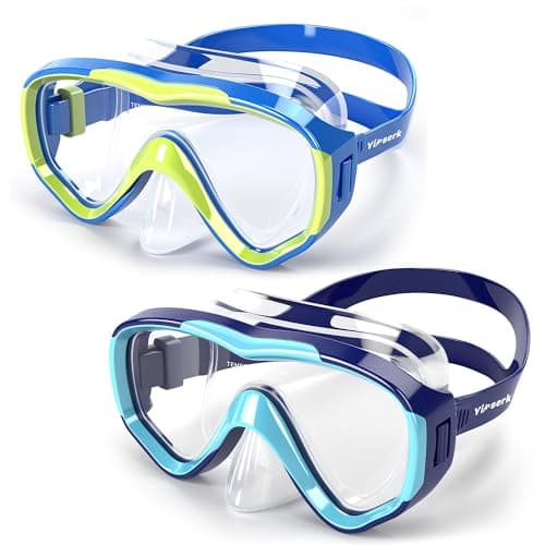 Yimserk 2 Pack Kids Swim Goggles with Nose Cover, Tempered Glass Anti-Fog Diving Mask Set for Kids 4-16, Adjustable Silicone Swimming Goggles for Boys Girls Snorkeling, Pool, Training
