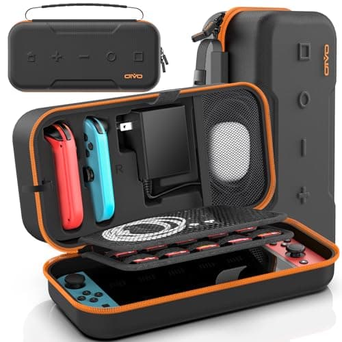 Switch OLED Carrying Case Compatible with Nintendo Switch & OLED, Portable Switch Travel Carry Case Fit for Joy-Con and Adapter, Hard Shell Protective Switch Pouch Bag with 20 Games, Orange