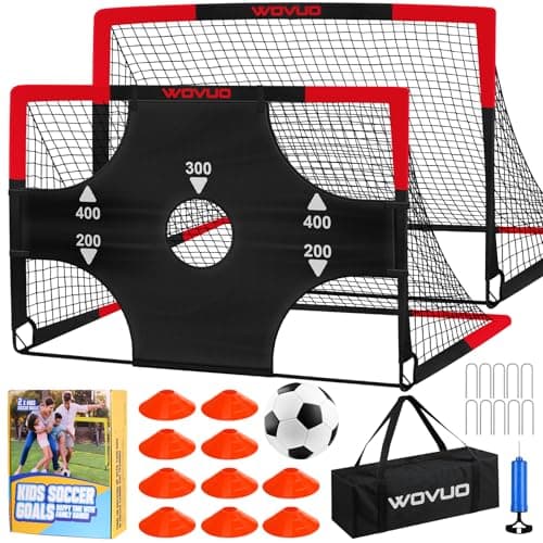 Soccer Goals for Backyard Set of 2, 6x4 ft Portable Soccer Goal Training Equipment with Soccer Target, Ball, Cones, Soccer Net for Age 3-5 6-8 8-12 10-12-14 Outdoor Sports Games Gift