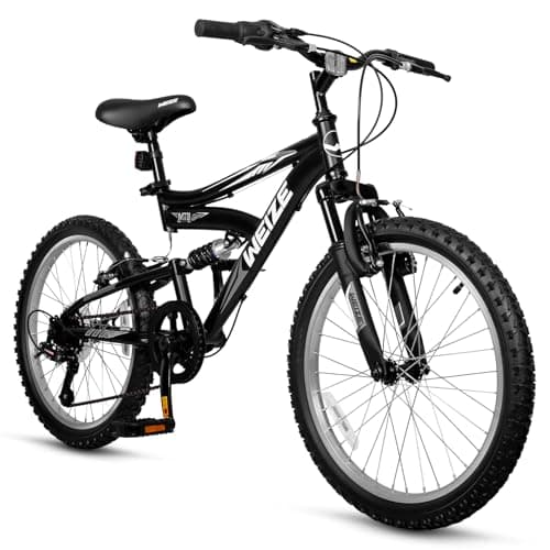 WEIZE Kids Mountain Bike, 20 inch Kids' Bicycles for 6-12 Years Old Boys Girls with Dual Full Suspension, 6 Speeds Drivetrain, High-Carbon Steel Frame, Ideal for Young Riders and Adventurers