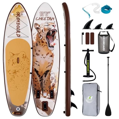 OROHBOARD 10’6 Inflatable Stand Up Paddle Board with Premium Paddleboards Accessories, Wide Stable Designed SUP Paddleboard for Adults & Youth. (Leopard)