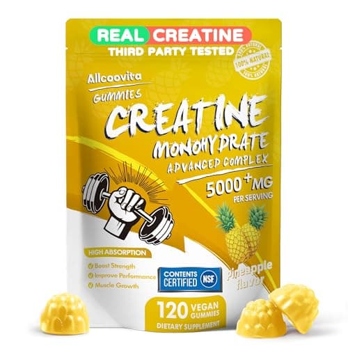 NSF Certified Creatine Gummy - Creatine Monohydrate Gummies 5000mg for Men & Women -120 Gummies Advanced Formula, Muscle Strength, Muscle Builder, Energy Boost, Pre-Workout Supplement-Pineapple