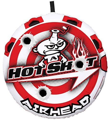 Airhead Hot Shot Towable Tube for Boating, 1 - 2 Rider Inflatable Boat Tube for Water Tubing, Round Deck for Air Time, Full Nylon Cover, Padded Handles with Neoprene Knuckle Guards, Speed Safety Valve
