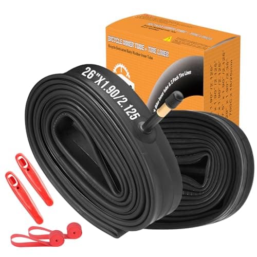 Flexsteep 2 Pack 26" x1.90/2.125 Bicycle Inner Tube with 32mm Schrader Valve Butyl Rubber for Mountain & Road Bikes - Includes 2 Tire Levers & Rim Strips