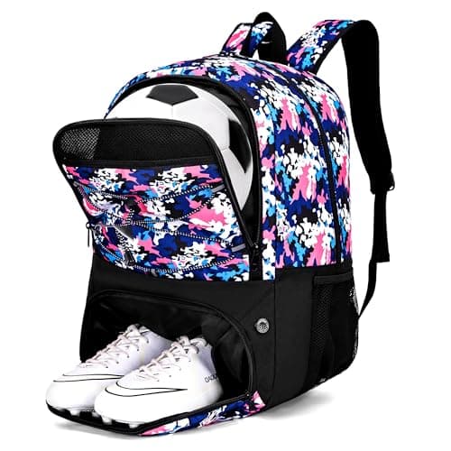 Hsmihair Soccer Bag-Soccer Backpack&Backpack for & Football Volleyball & Basketball,with Ball Compartment and Separate Cleat (PinkCamo)