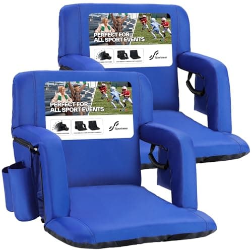 Sportneer Stadium Seats with Back Support: 2.5'' Thick Comfy Cushion 6 Adjustable Angle Bleacher Seat with Armrest - 2 Large Pockets, 2 Cup Holders Stadium Chair for Sport Events Concerts Parks