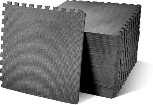 Elevon Puzzle Exercise Gym Flooring Mat, 1/2" Thick EVA Interlocking Foam Tiles Workout Mat for Home Gym, Fitness Equipment, MMA, Gymnastics, 36 Tiles Shock-Absorbing Exercise Mat, Black (144 Sq Ft)
