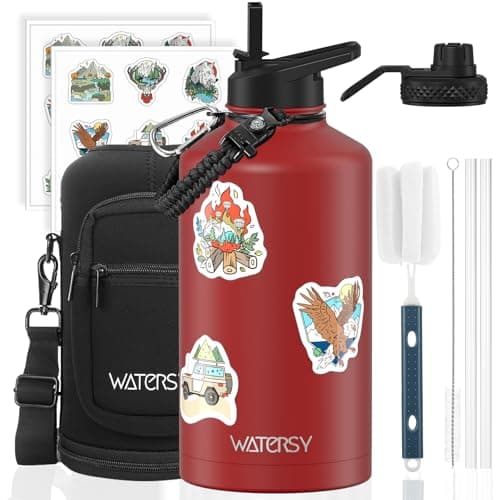 87oz Insulated Water Bottle (Cold for 48 Hrs),BPA Free&Leak Proof,1.5 Gallon Stainless Steel Water Flask,Water Jug with Straw Spout Lids for Gym,Hiking,Camping,Red