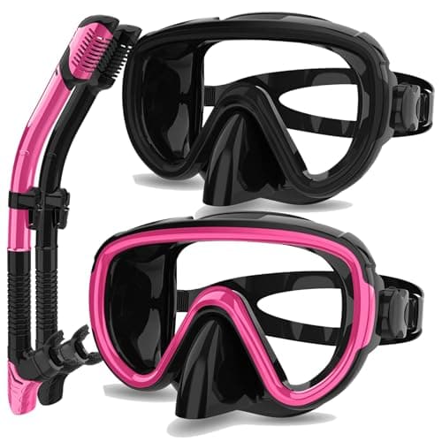Bairuifu Snorkeling Gear for Adults 2-Pack | Anti-Fog & Anti-Leak Snorkeling Mask | Breath-Free Dry Snorkel | 180° Panoramic View with Quick-Dry Bags