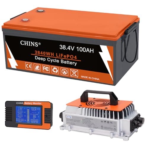 CHINS 36V Lithium Golf Cart Battery, 36 Volt 100Ah LiFePO4 Battery, Built-in Bluetooth 200A BMS, Includes 36V 25A Charger, Monitor, Perfect for Golf Carts