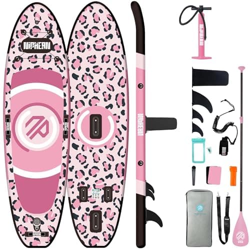 Niphean（Ultra-Light） Inflatable Paddle Board with StabilTrac Fin and Durable SUP Accessories, 10' Stand Up Paddle Boards for Adults & Youth, Versatile Yoga Paddle Board, Gift Ideas-Leopard Rose