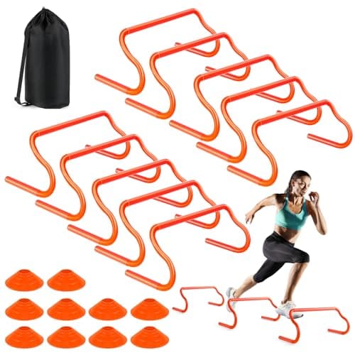 SMTPDT Agility Hurdles Training Equipment - 10 Speed Hurdles and 10 Soccer Cones with Carrying Bag for Soccer, Football, and Track Drills, Ideal for Athletes Speed and Agility Training