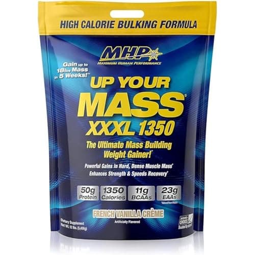 MHP UYM XXXL 1350 Mass Building Weight Gainer, Muscle Mass Gains, w/50g Protein, High Calories, 11g BCAAs, Leucine, French Vanilla Creme, 16 Servings