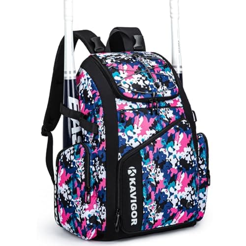 KAVIGOR Baseball Bag for Youth and Adult, Softball Bag 50L Large Capacity Holds 4 Bats, Equipment Backpack with Shoes Compartment