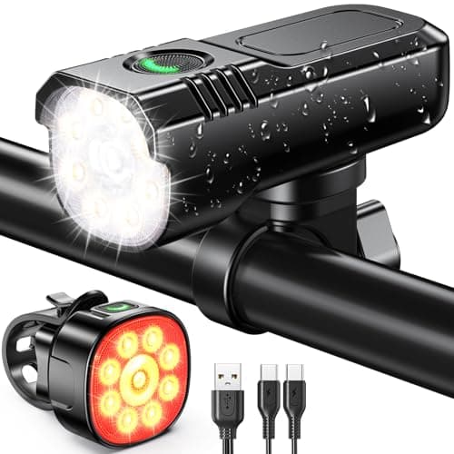 Zewdov 1000 Lumens Super Bright Bike Lights for Night Riding, 8+7 Modes Sturdy Aluminum Alloy Bicycle Lights Front and Rear, IP65 Waterproof & Rechargeable 9 LED Bike Headlight for Cycling Electronic