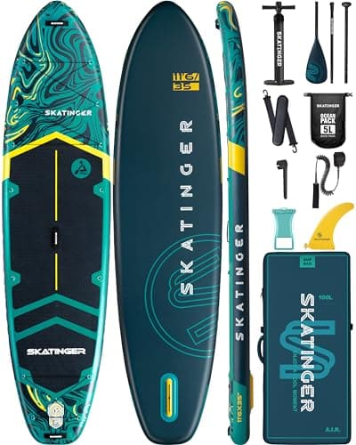 Skatinger 11'6×35" Super Wide Inflatable Paddle Board, Ultra Stable Stand Up Paddleboards for 450lb/3 People/Family/Big Size w/Shoulder Strap, 100L Backpack, All-Round Sup Board, US Fin