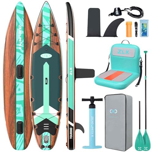 ZLX 11'6" Extra Wide Inflatable Paddle Board with Seat, Touring Stand Up Paddleboard, Fast Long-Distance SUP, Stable Center Fin, Portable Backpack & Accessories for Adults, 500lb/3 People/Family