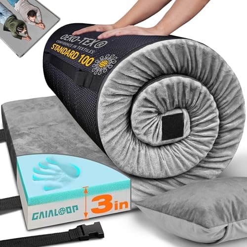 Gaialoop 3 Inch Memory Foam Camping Mattress, Dual Layer Thick Sleeping Camp Pad for Car Tent Cot, Roll-Up Portable Glamping Floor Bed for Guests Sleepover[Full: 75 * 54 * 3"]
