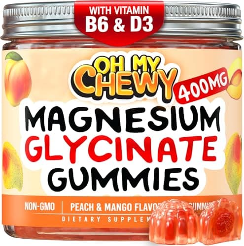 Center-Filled Magnesium Glycinate Gummies 400MG - High Absorption for Kids, Teens & Adults - Supplement for Sleep, Calm & Muscle Relaxation with B6 & D3 - Gluten Free & Vegan Friendly - 60 Count